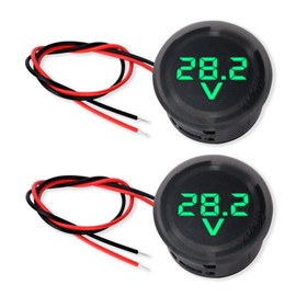 DC4V-100V Voltmeter, LED Digital Waterproof Round 2-Wire Battery Gauge Mini Voltage Display Tester for Cars, Motorcycles, ATVs, Boats, Trucks, Marine Battery Monitors（Green）