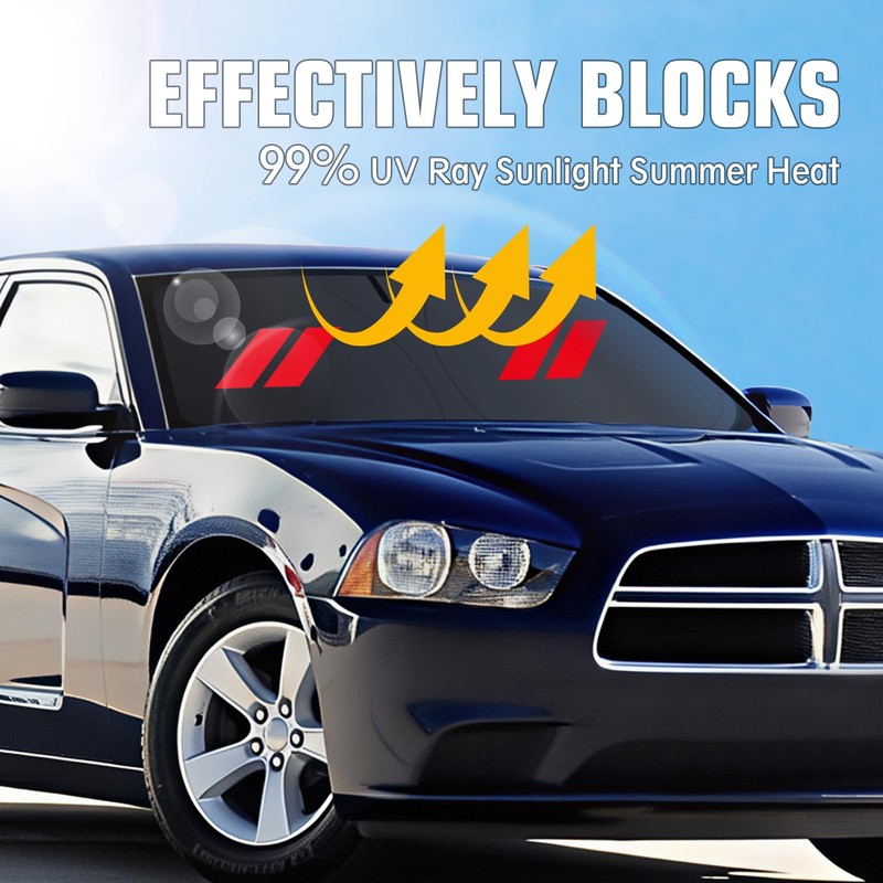 Windshield Sun Shade for Dodge Charger 2011-2024, 300T Silver Sun