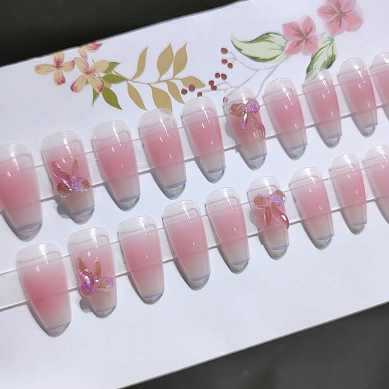 24 Nail Pieces, Ribbon, Pink, Art-of-Age Nail Tips, Receptions, Parties,