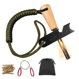 Kzviglo Ultimate Fire Starter Kit - Magnesium Rod, Flint and Steel Striker, Wire Saw, Waxed Jute Tinder, Paracord Strap, and Waterproof Pouch - Ideal for Camping, Hiking, Emergency