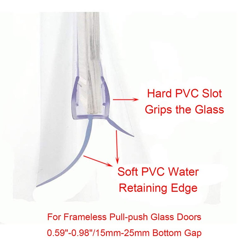 Frameless Shower Door Bottom Seal with Drip Rail 3/8" Thick