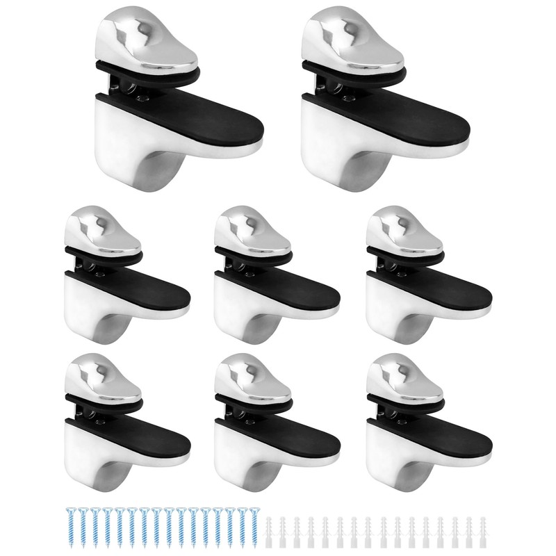 QWORK® 8 Pack Adjustable Glass Shelf Bracket, Wall Mounted Zinc