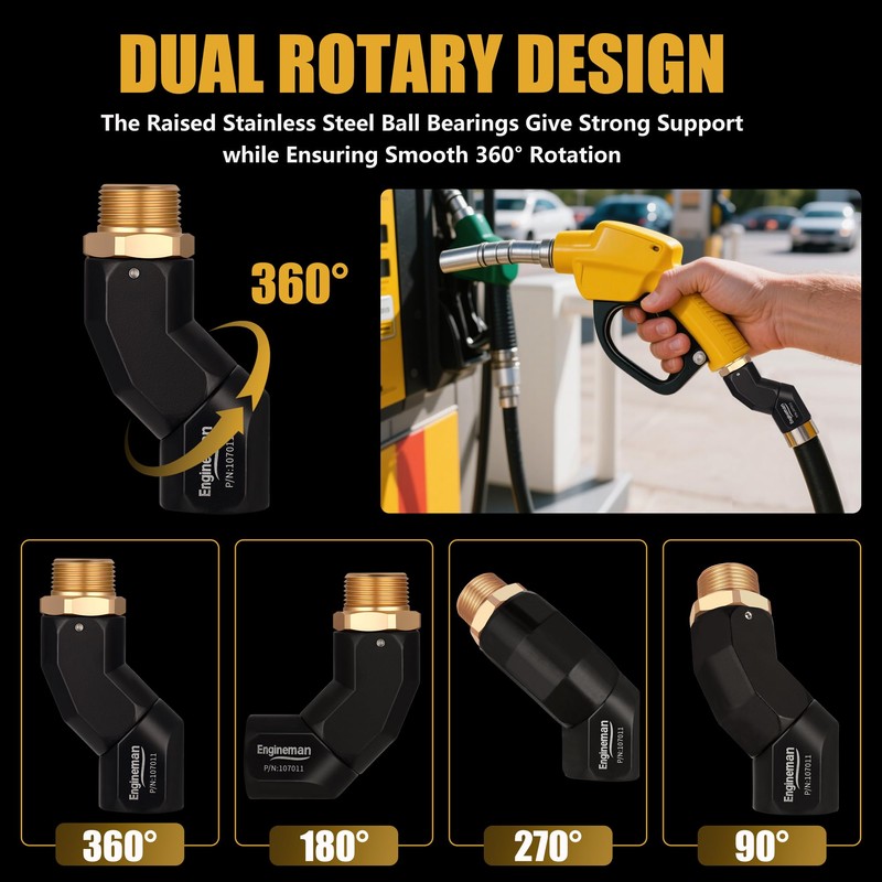 ENGINEMAN 3/4" NPT Fuel Hose Swivel - Multi-Plane 360° Rotating