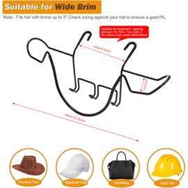 Cowboy Hat Holder Rack for Truck Car Western Hat Organizer Accessories for Men Gifts Automotive Seat Back Storage Hanger with Hooks for Baseball Cap Hard Hat Suitable for Wide Brim(Below 5 inches)