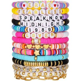 TOFBS Bracelet for Women Ethnic Bohemian Bracelet Colourful Soft Ceramic Bracelet Stackable Elastic Beads Bracelets Jewellery Gift