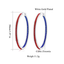CiNily Womens Hoop Earrings Stainless Steel Red and Blue Cubic Zirconia Large Big Hoop Earrings Hypoallergenic for Sensitive Ears 50 mm