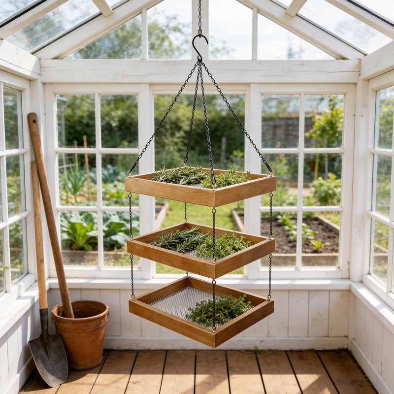 Tnstbiee 3-Tier Hanging Wooden Herb Drying Rack, Compact Mesh Flower
