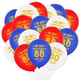 18Pcs VE Day 80th Anniversary Decorations Balloons 12 Inch 3 Colors VE Day Decoration Balloons for 80 Years Victory In Europe RAF 1945 UK