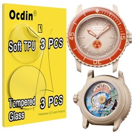 Ocdin Blancpain X Swatch Premium Screen Protector Watch Protective Film Set Anti Scratch Crystal Soft Cover Film and Tempered Back Film (3 TPU& 3 Glass)