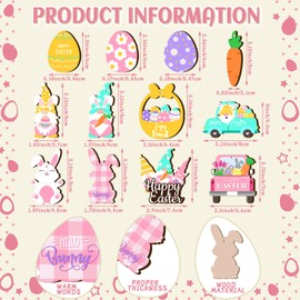 36 Pcs Happy Easter Wooden Ornaments Easter Tree Cutouts Wooden Egg Gnome Bunny Carrot Basket Hanging Ornaments Wooden Slice Decorations with Rope for Easter Party Classroom Home Decor (Bunny Style)