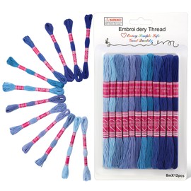 Easusy Embroidery Thread, 12 Skeins Blue Series Embroidery Floss, Cross Stitch Thread for DIY Bracelet Making and Embroidery Crafts