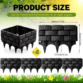 4 Pcs Black Faux Stone Garden Fence, Landscape Edging Border