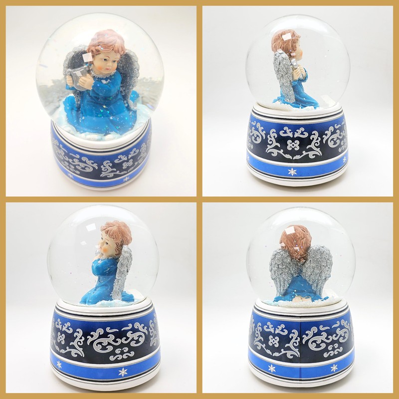 Snow Globe Christmas Angel Blue with Silver Harp | Base