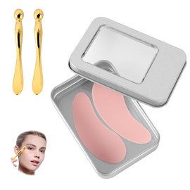 Wiederverwendbare Augenpads aus 100% Silikon Set mit 2 Augencreme Applikator und Hochwertiger Aufbewahrungsbox zum Optimieren deiner Hautpflege gegen Anti Aging, Tränensäcke & Fältchen