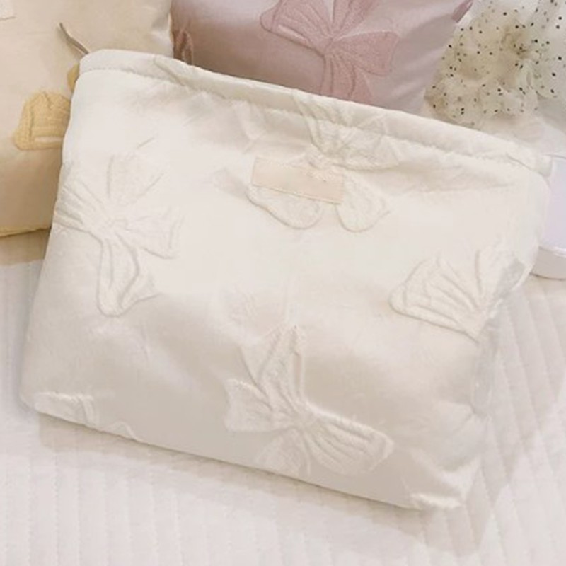 Women Makeup Bag Bowknot Print Large Capacity Zipper Closure Cosmetic