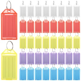 200 Pcs Plastic Key Tags with Labels - Colorful Key Labels with Split Rings & Clear Label Window, Reusable Waterproof Keychain Tags for ID Luggage Office Pets Storage,5 Colors