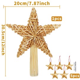 Christmas Tree Topper Star Topper, Large Tree Topper Star with 5 Mini Straw Stars, 20 x 30.5 cm Christmas Tree Star Made of Natural Straw, Tree Topper Star Christmas for Christmas Tree Decoration