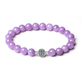 MetJakt Handmade Original Healing Crystal 8MM Gemstone Stretch Bracelet for Women with 18K Platinum Beads Cubic Zirconia Micro Pave Black Diamond Setting (Phosphosiderite)