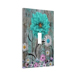 Iyfcsl Rustic Teal Turquoise Daisy Floral Light Switch Cover Plate Decorative Flower Wall Plate 1 Gang Single Toggle Electrical Switchplate Faceplate for Bathroom Kitchen Bedroom