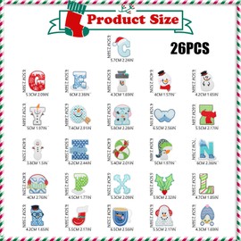 Bekecidi Pack of 26 Christmas Iron-On Patches, Letters Embroidery Fabric Applique Patches for Christmas Clothes, DIY Craft Decoration, Festival Ornaments