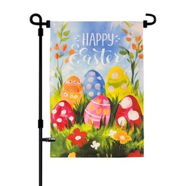 JRED Happy Easter Garden Flags 12x18 Inch, Double Sided Easter Eggs Burlap Flags for Outside, Colorful Flower Yard Flag Decorations for Home Farmhouse Holiday