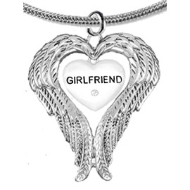 Guardian Angel, Heart (Love) Shaped Wings, Girlfriend Crystal Necklace, Adjustable, Hypoallergenic, Safe-Nickel, Lead, Free