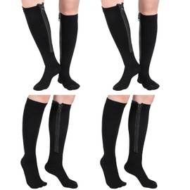 Tarpop 4 Pairs Inside Zipper Compression Socks 20-30 mmHg Women Men Compression Stockings with Zipper Closed Toe Zippered Compression Socks for Women Men(Black, Small / Medium)