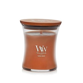 WoodWick Medium Hourglass Candle, Santal Myrrh - Premium Soy Blend Wax, Pluswick Innovation Wood Wick, Made in USA