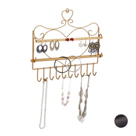 Relaxdays Jewellery Wall Rack, Metal, Gold, 30 x 36.5 x 3.5 cm