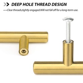 Goldenwarm 15pcs Brushed Brass Cabinet Cupboard Drawer Door Handle Pull Knob LS201GD128 for Furniture Kitchen Hardware 5in Hole Center 7-1/2in Overall Length