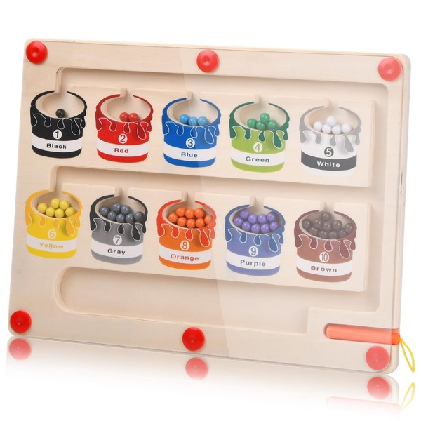 Amexo Montessori Magnetic Game Labyrinth Toy, Wooden Colours, Learning Sorting