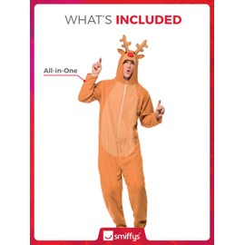 Smiffys Reindeer Costume, Brown with All in One, Christmas Adult Fancy Dress, Santa Dress Up Costumes