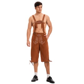 YTWS Brown Mens Oktoberfest Lederhosen Outfit German October Festival Costume