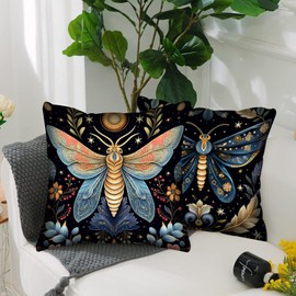 Tucocoo 4 Pcs Mystic Moth Pillow Covers Square Pillow Cushion Cases 18x18 Inches, Watercolor Floral Pillow Cases Decorative Modern Abstract Butterfly Pillowcase for Sofa Bed Couch Throw Pillow Covers
