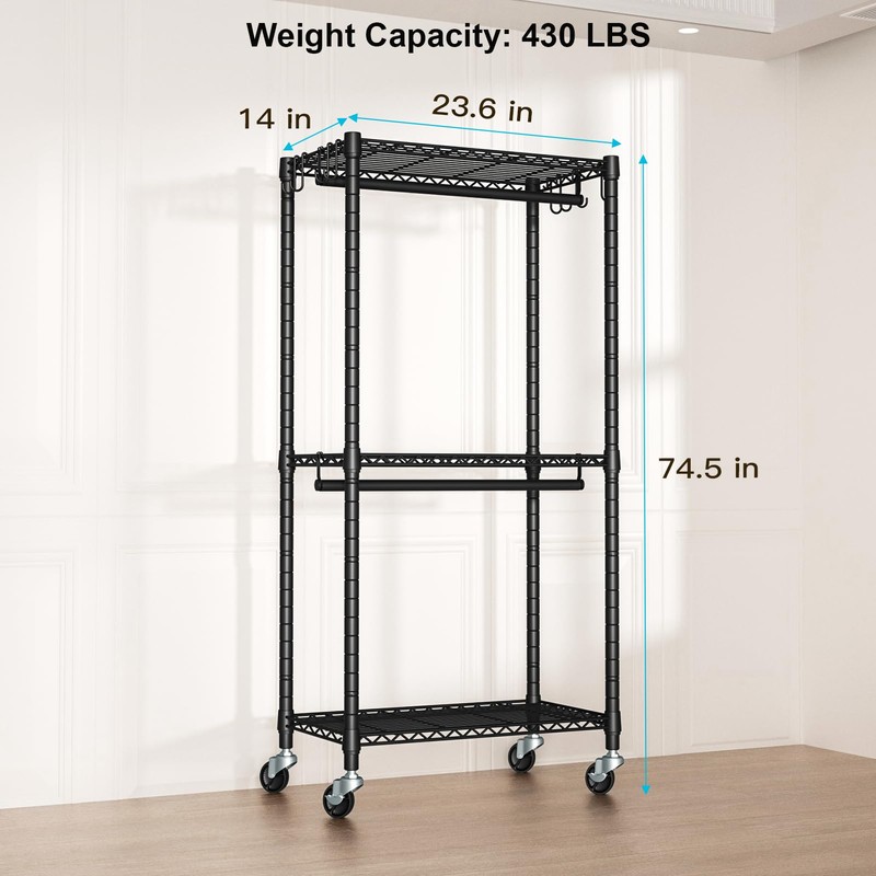 FUTASSI P3 Mini Rolling Clothes Rack, Clothing Racks for Hanging