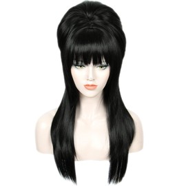 Linfairy Long Straight Black Wig Big Bouffant Beehive Wigs for Women fits 50s 80s Costume