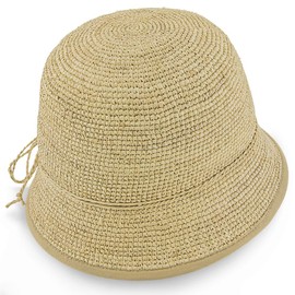 Bella Raffia Cloche Hat for Women – Lightweight with 2.25" Brim, Braided Band and Bow – Stylish Beach with Open Crown and Breathable Weave – Casual Poolside Sun Hat Beige