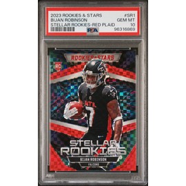 Graded 2023 Panini Rookies & Stars Bijan Robinson #SR1 Stellar Rookies Red Plaid Rookie RC Football Card PSA 10 Gem Mint