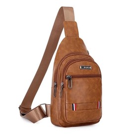 New Fashion Men Business Chest Bags PU Leather Casual Crossbody Chest Shoulder Bag Outdoor Travel Sling Bags for Men PU Leather - Color: Brown