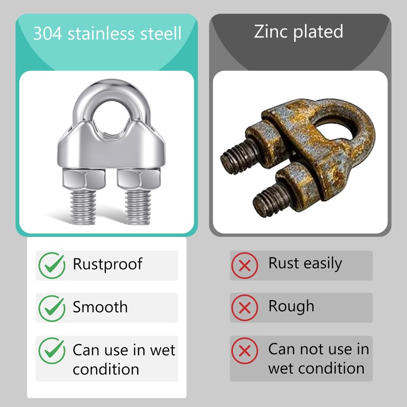 40 PCS 1/4" Stainless Steel Wires Ropes Cable Clip Clamps