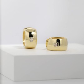 Gold Hoop Earrings for Women 925 Sterling Silver Hoop Earrings Geometric Statement Chunky Hoops Clip On Earrings Gift for Girlfriend Bridesmaid (Gold)