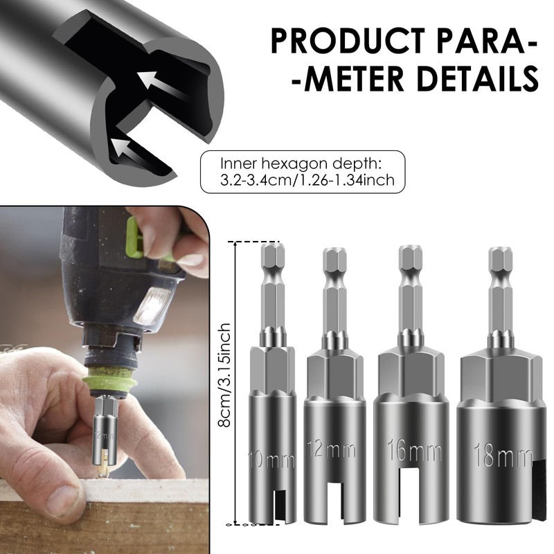 4 Pack Hex Shank Nut Driver Safe High Efficient Wing