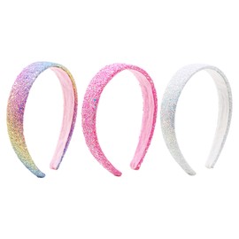 3 Pack Glitter Headbands for Girls, Thick Sparkly Non Slip Chunky Hairbands, Rainbow Sequin Bling Hair Accessories, Sweet Adorable Style for Little Girls Kids Women (Ombré, 2.5CM)