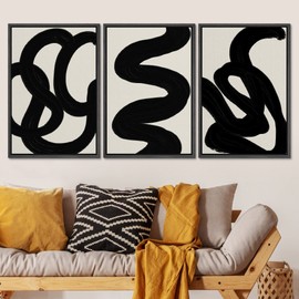 SIGNLEADER Framed Canvas Print Wall Art Set Duotone Minimal Dark Brush Stroke Landscape Abstract Shapes Illustrations Modern Art Boho Decorative for Living Room, Bedroom, Office - 24"x36"x3 BLACK
