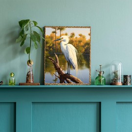 WUIVCTR Canvas Paint by Numbers Kits for Adults, an Egret Bird on a Branch Near The Lake, DIY Kit for Adults Acrylic Paint Oil Picture of Coloring by Numbers Art, 40x50cm