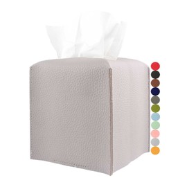 Light Purple Tissue Box Cover Square – with Bottom Belt [JESMINI] Modern PU Leather Tissue Box Holder Decorative for Bathroom Vanity Countertop/Night Stands/Office Desk, 5x5x5