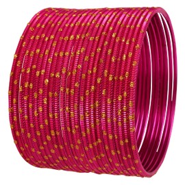 Touchstone New Indian Bollywood Pretty Fashion Hand Engraved Pattern Golden Dots Gorgeous Vintage Textured Fuchsia Pink Blast Attractive Designer Jewellery Bracelets Bangle Set of 24 for Women, Brass