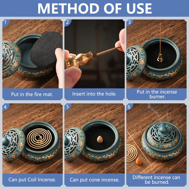 EOIMS Ceramic Incense Burner with Incense Holder Handmade Smudgeing Burning