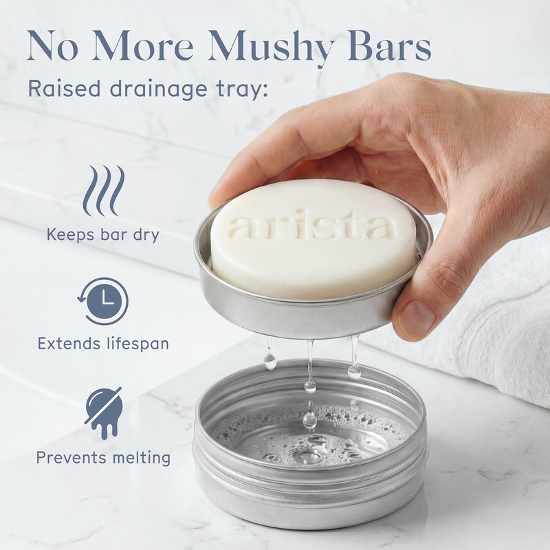 Arista Shampoo Bar Holder, Aluminium Travel Soap Case with Lid