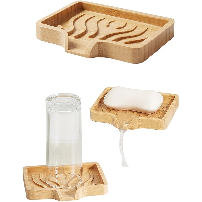SHUNYUNG Bamboo Soap Dish Holder Tray, 2 Pack Wood Bar